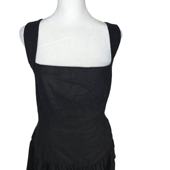 House Of Harlow Black Halter Smocked Linen Blend Bubble Hem Mini Dress Large - Picture 12 of 14